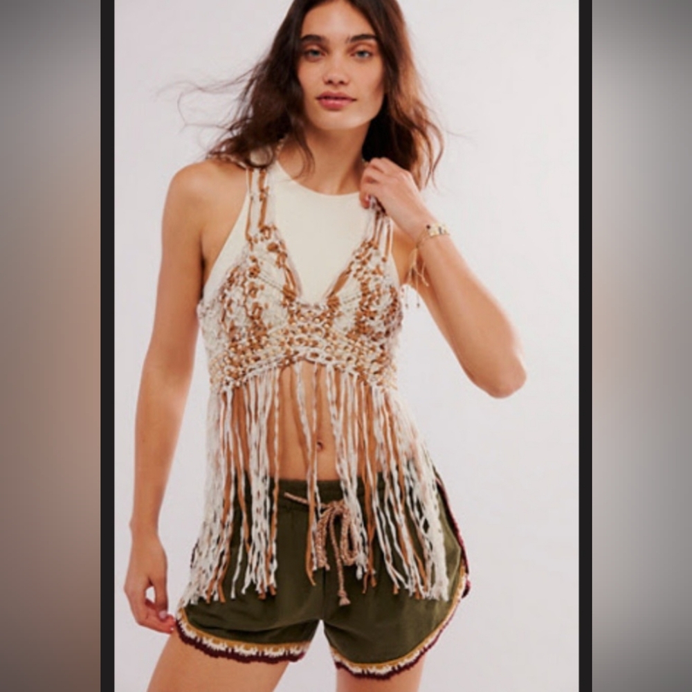 Brand New/NWT Free People crocheted &beaded strappy back halter top